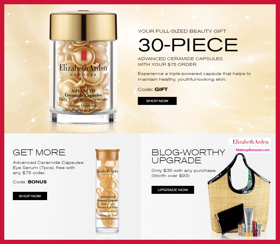Receive a free 30-pc gift with $75 Elizabeth Arden purchase