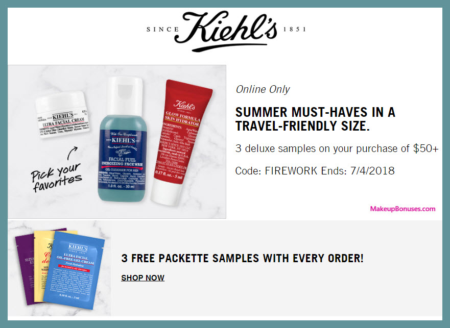 Receive your choice of 3-pc gift with $50 Kiehl's purchase