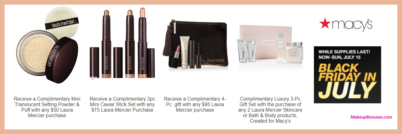 Receive a free 4-pc gift with $75 Laura Mercier purchase