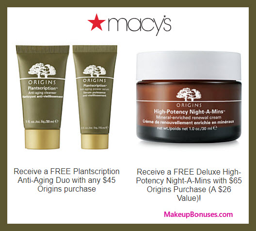 Receive a free 3-pc gift with $65 Origins purchase