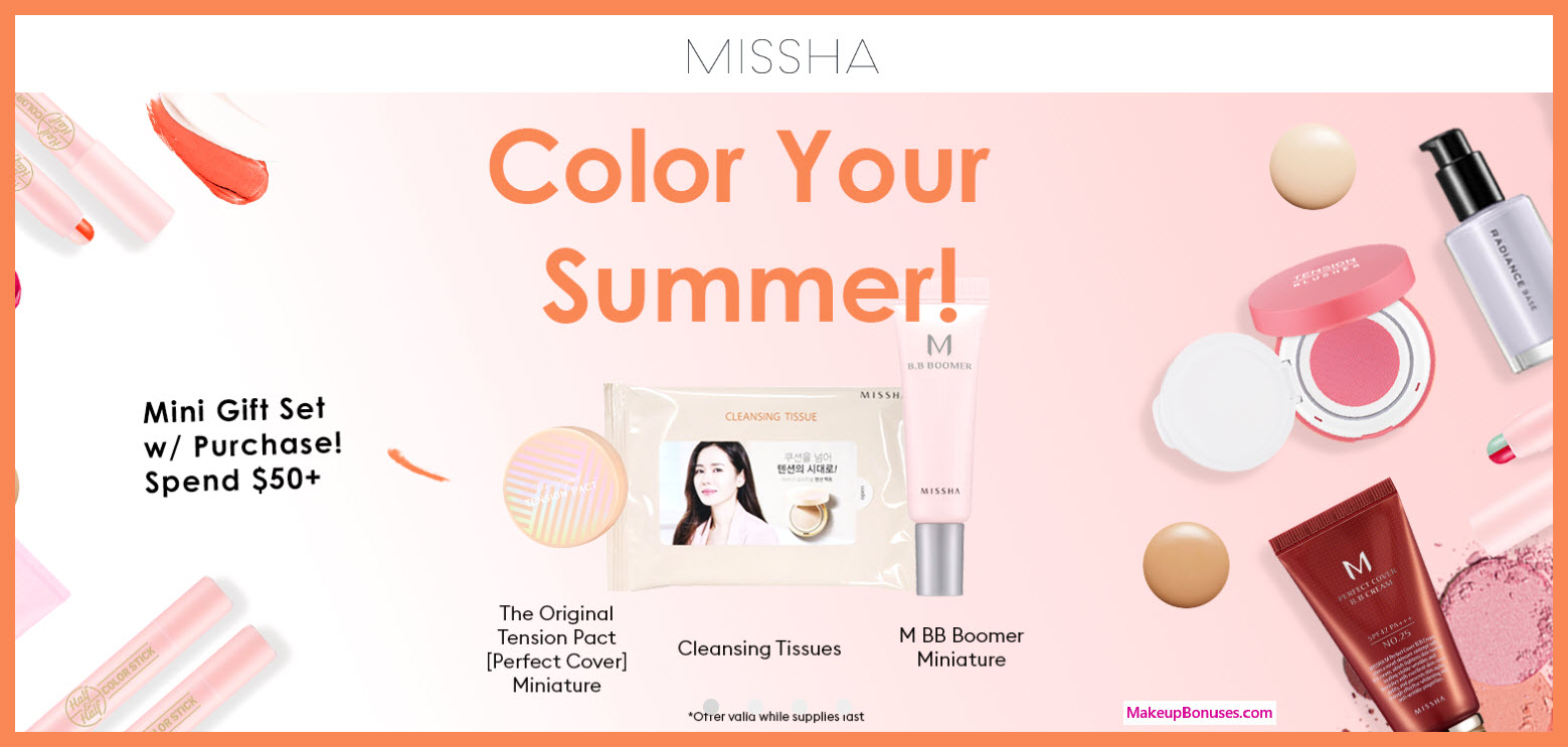Receive a free 3-pc gift with $50 Missha purchase