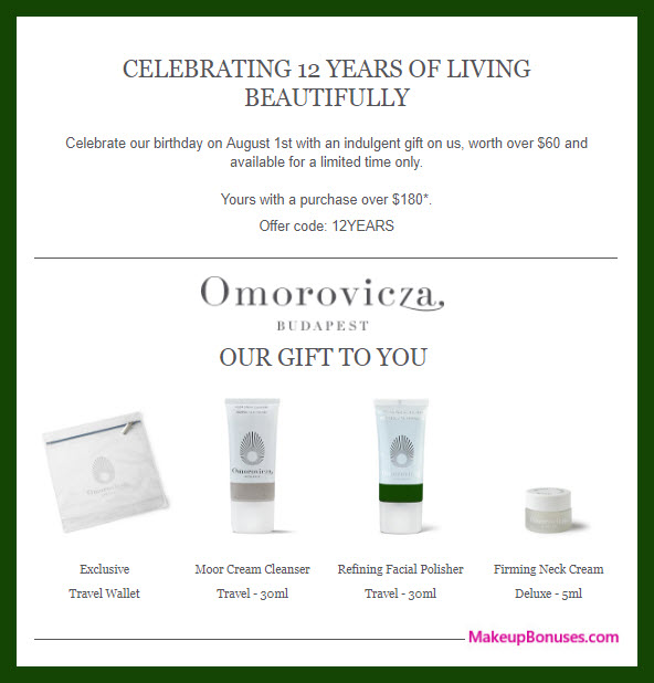 Receive a free 4-pc gift with $180 Omorovicza purchase