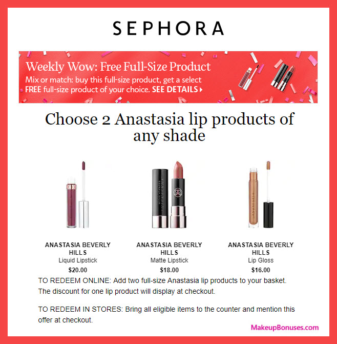 Sephora Anastasia Beverly Hills BOGO Promo MakeupBonuses.com #NationalLipstickDay