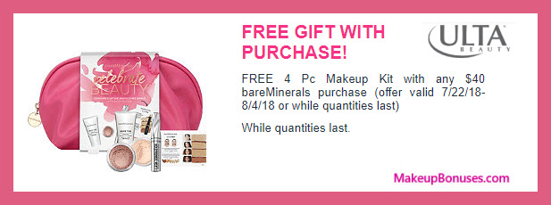 Receive a free 4-pc gift with $40 bareMinerals purchase