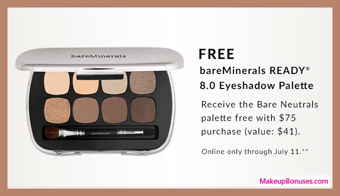 Receive a free 8-pc gift with $75 bareMinerals purchase