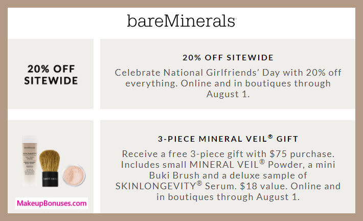 Receive a free 3-pc gift with $75 bareMinerals purchase
