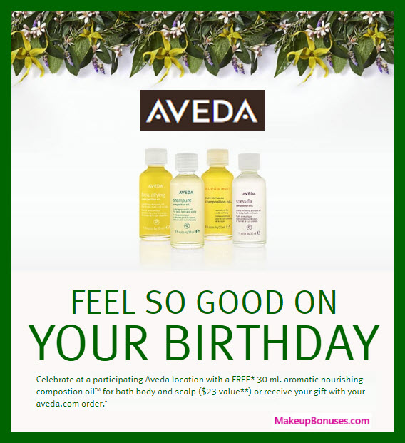 Aveda Birthday Gift - MakeupBonuses.com #aveda #CrueltyFree
