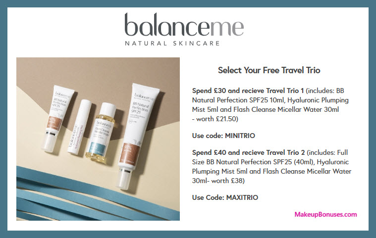 Receive a free 3- pc gift with $39 Balance Me purchase
