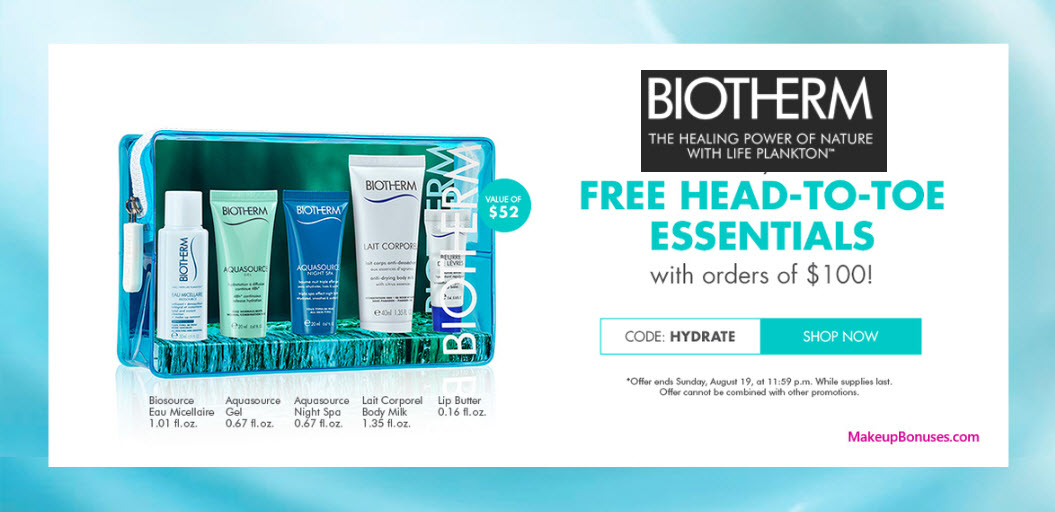 Receive a free 5-pc gift with $100 Biotherm purchase