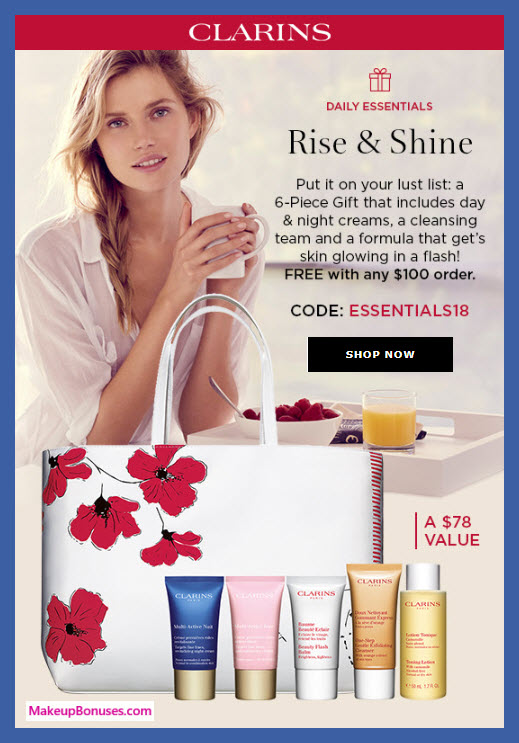 Receive a free 6-pc gift with $100 Clarins purchase