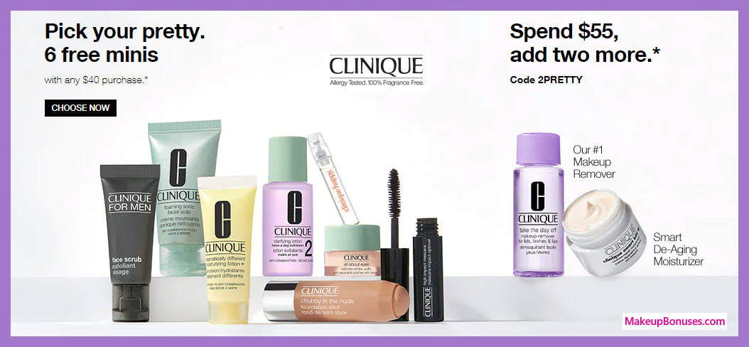 Receive your choice of 6-pc gift with $40 Clinique purchase