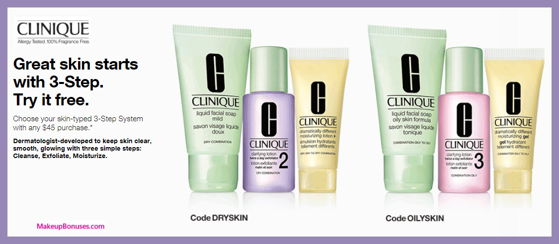 Receive a free 3- pc gift with $45 Clinique purchase