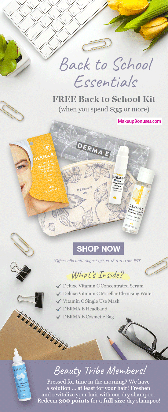 Receive a free 5-pc gift with $35 Derma E purchase