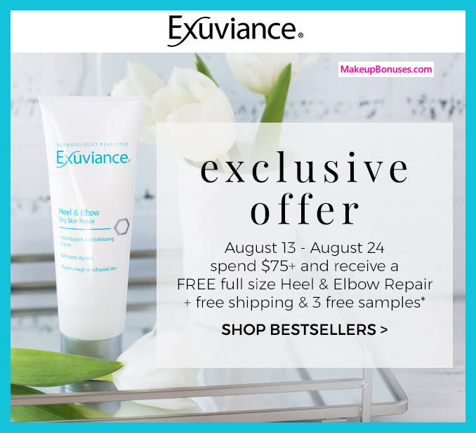 Receive a free 4-pc gift with $75 Exuviance purchase