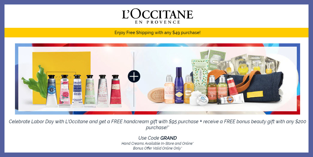 Receive a free 6-pc gift with $85 L'Occitane purchase