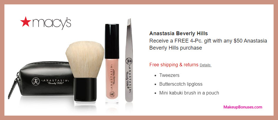 Receive a free 4-pc gift with $50 Anastasia Beverly Hills purchase