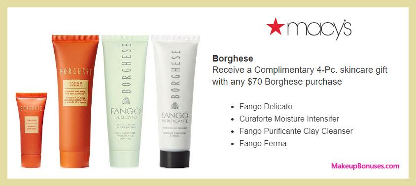Receive a free 4-pc gift with $70 Borghese purchase