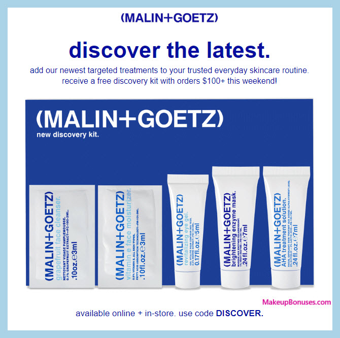 Receive a free 5-pc gift with $100 Malin + Goetz purchase