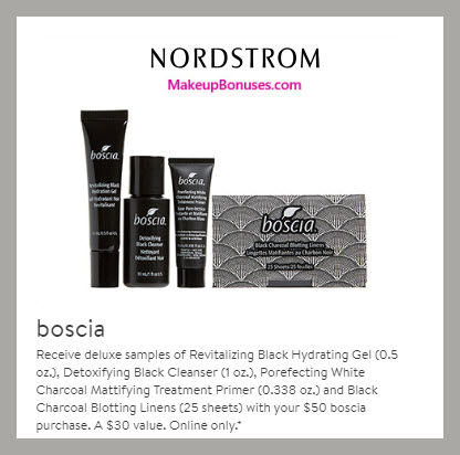 Receive a free 4-pc gift with $50 Boscia purchase