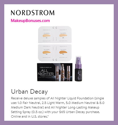 Receive a free 5-pc gift with $65 Urban Decay purchase