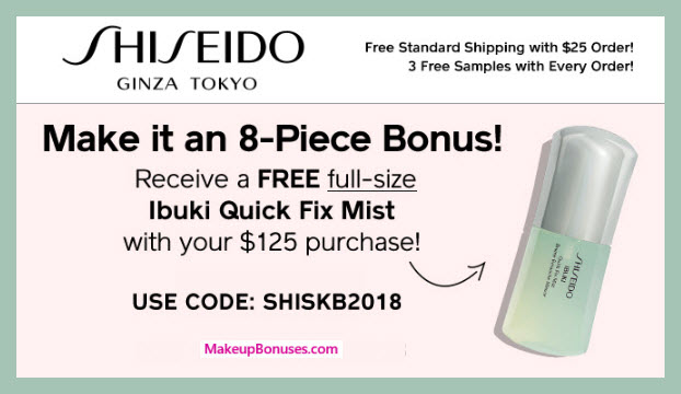 Receive a free 8-pc gift with $125 Shiseido purchase