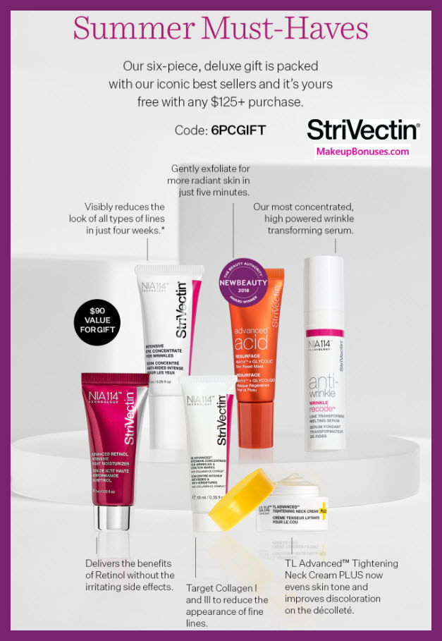 Receive a free 6-pc gift with $125 StriVectin purchase