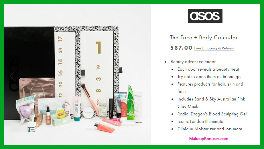The Face + Body Calendar - MakeupBonuses.com #ASOS.US #ASOS 
