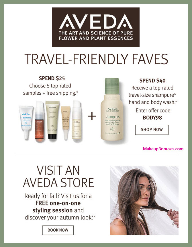 Receive your choice of 5-pc gift with $25 Aveda purchase