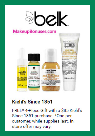 Receive a free 4-pc gift with $85 Kiehl's purchase #belk