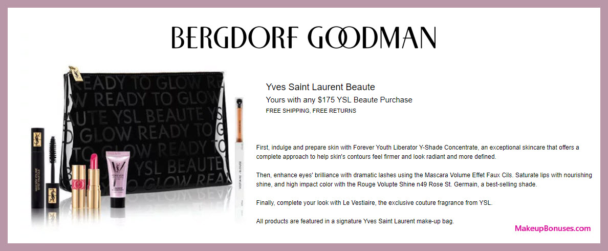 Receive a free 5-pc gift with $175 Yves Saint Laurent purchase #bergdorfs