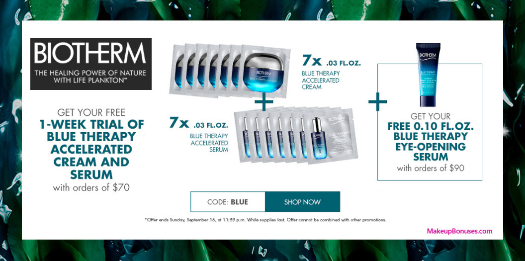 Receive a free 15-pc gift with $90 Biotherm purchase