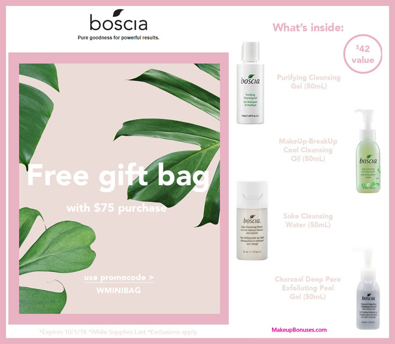 Receive a free 4-pc gift with $75 Boscia purchase #bosciaskincare
