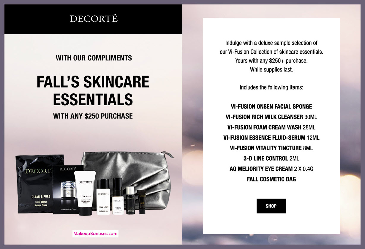 Receive a free 9-pc gift with $250 Decorté purchase