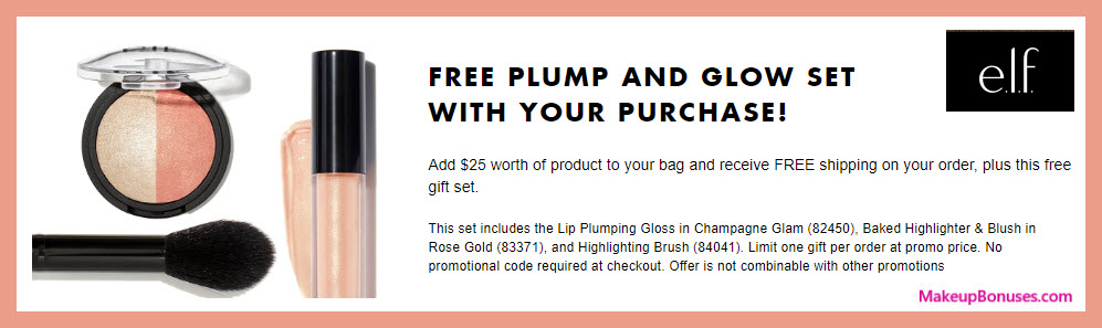 Receive a free 3-pc gift with $25 ELF Cosmetics purchase