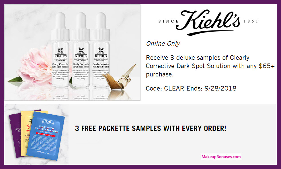 Receive a free 3-pc gift with $65 Kiehl's purchase #Kiehls