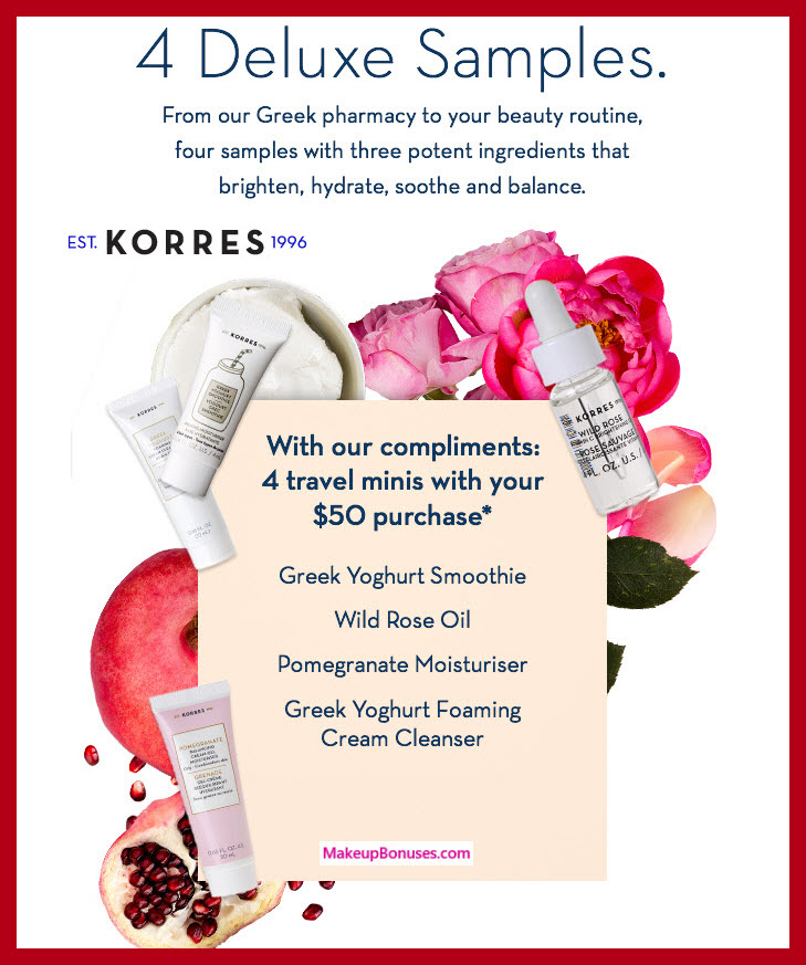 Receive a free 4-pc gift with $50 Korres purchase