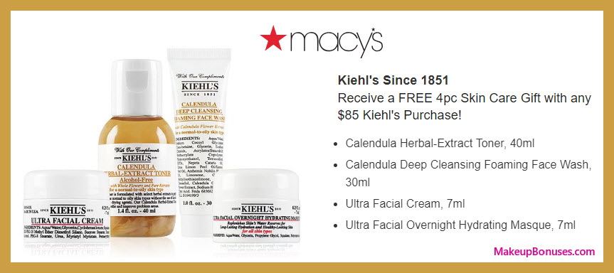 Receive a free 4-pc gift with $85 Kiehl's purchase #macys