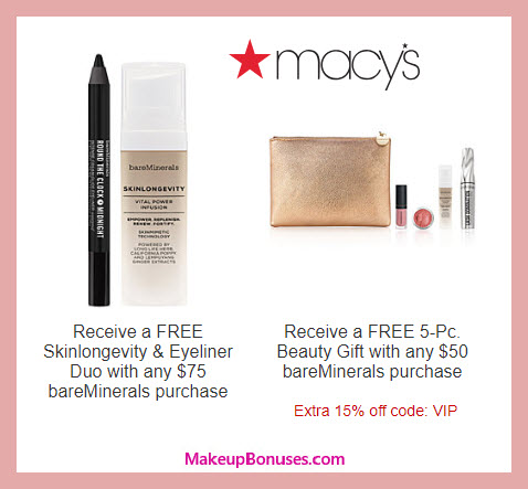 Receive a free 5-pc gift with $50 bareMinerals purchase #macys