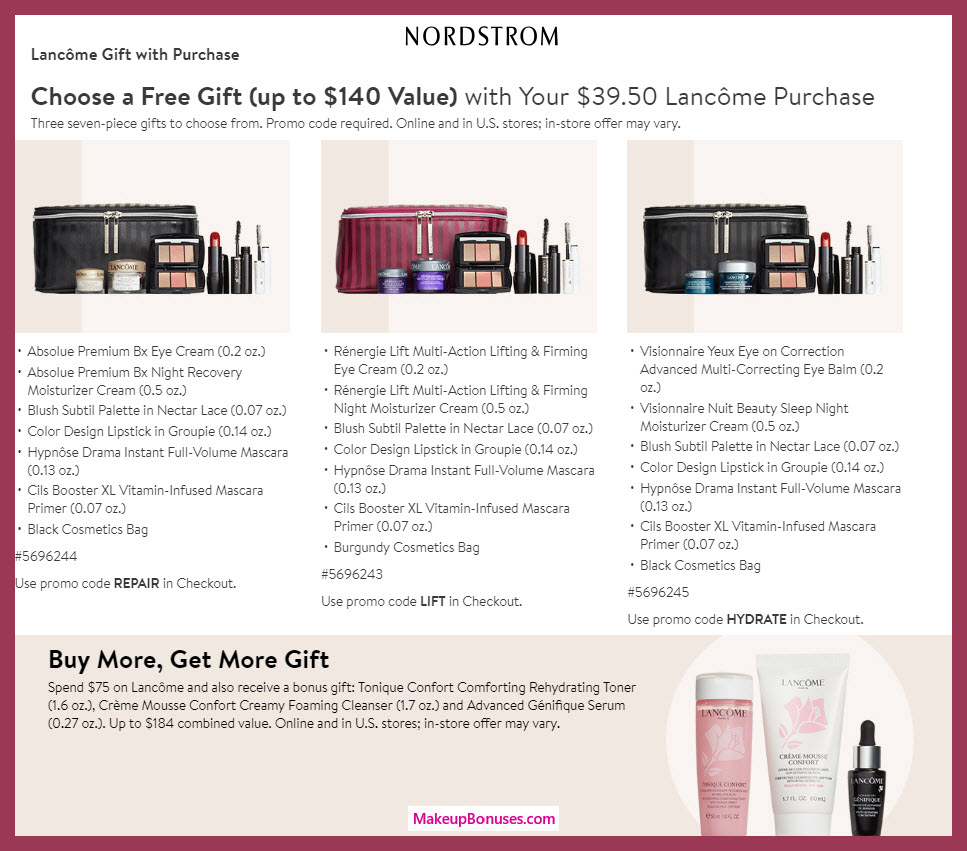 Receive your choice of 8-pc gift with $39.5 Lancôme purchase #nordstrom