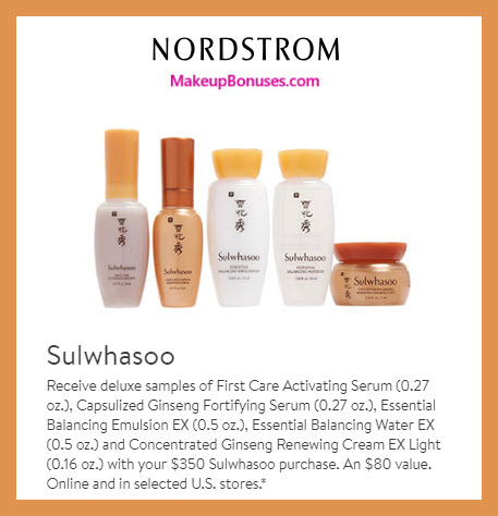 Receive a free 5-pc gift with $350 Sulwhasoo purchase #nordstrom