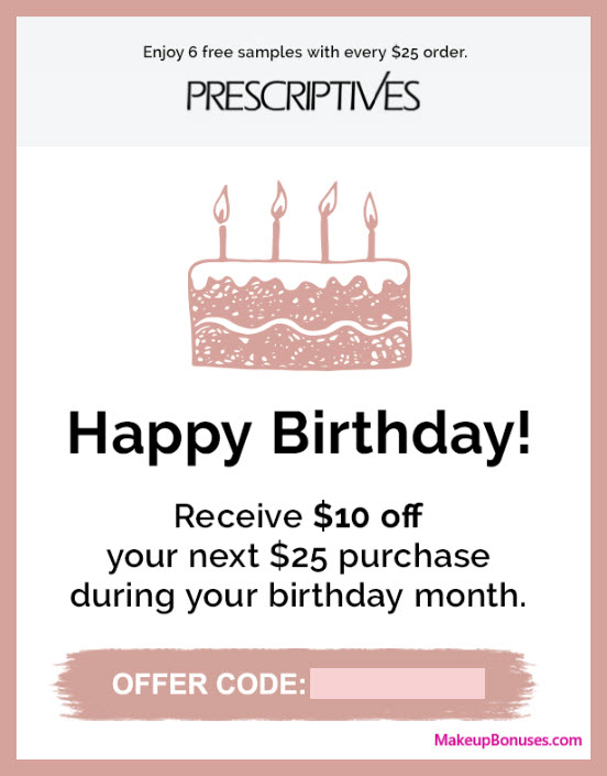 Prescriptives Birthday Gift - MakeupBonuses.com #Prescriptives
