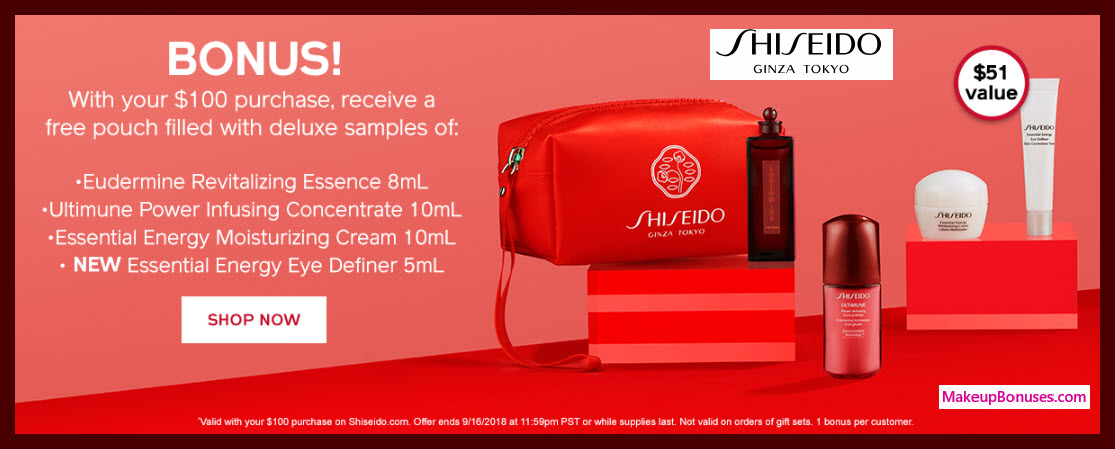 Receive a free 5-pc gift with $100 Shiseido purchase