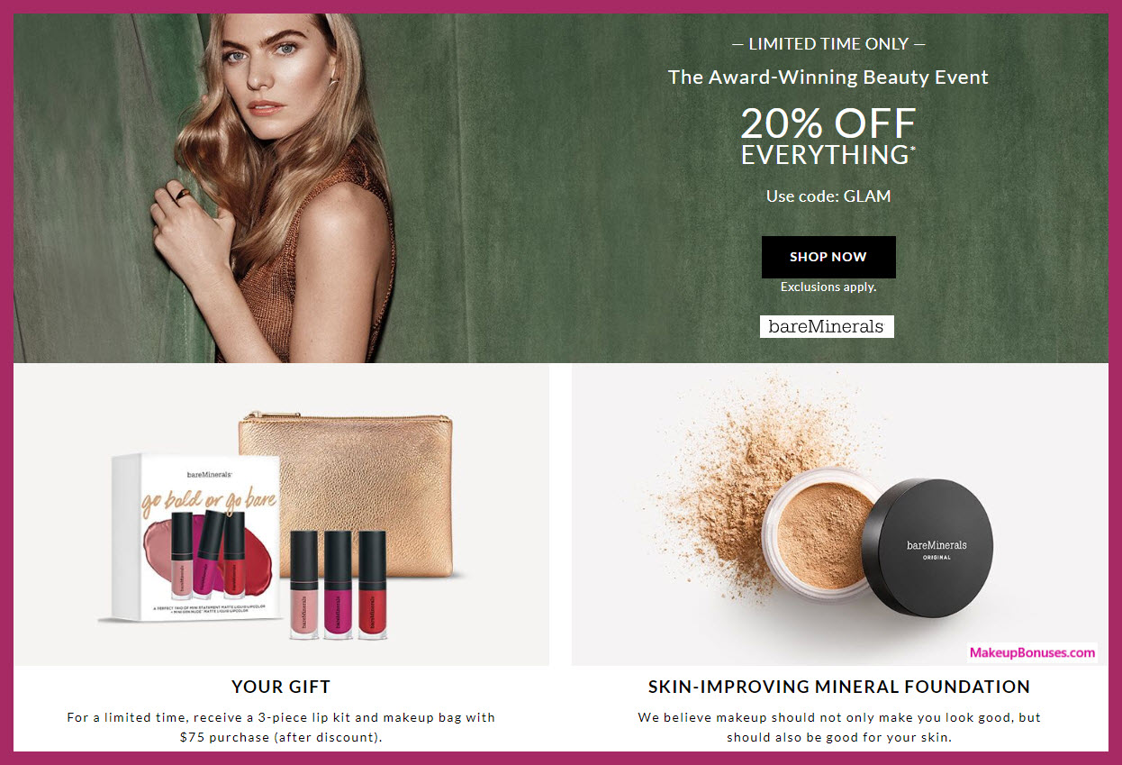 Receive a free 4-pc gift with $75 bareMinerals purchase #bareminerals