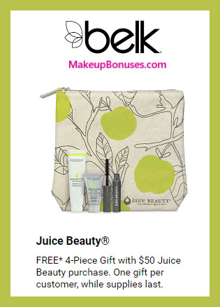 Receive a free 4-pc gift with $50 Juice Beauty purchase #belk