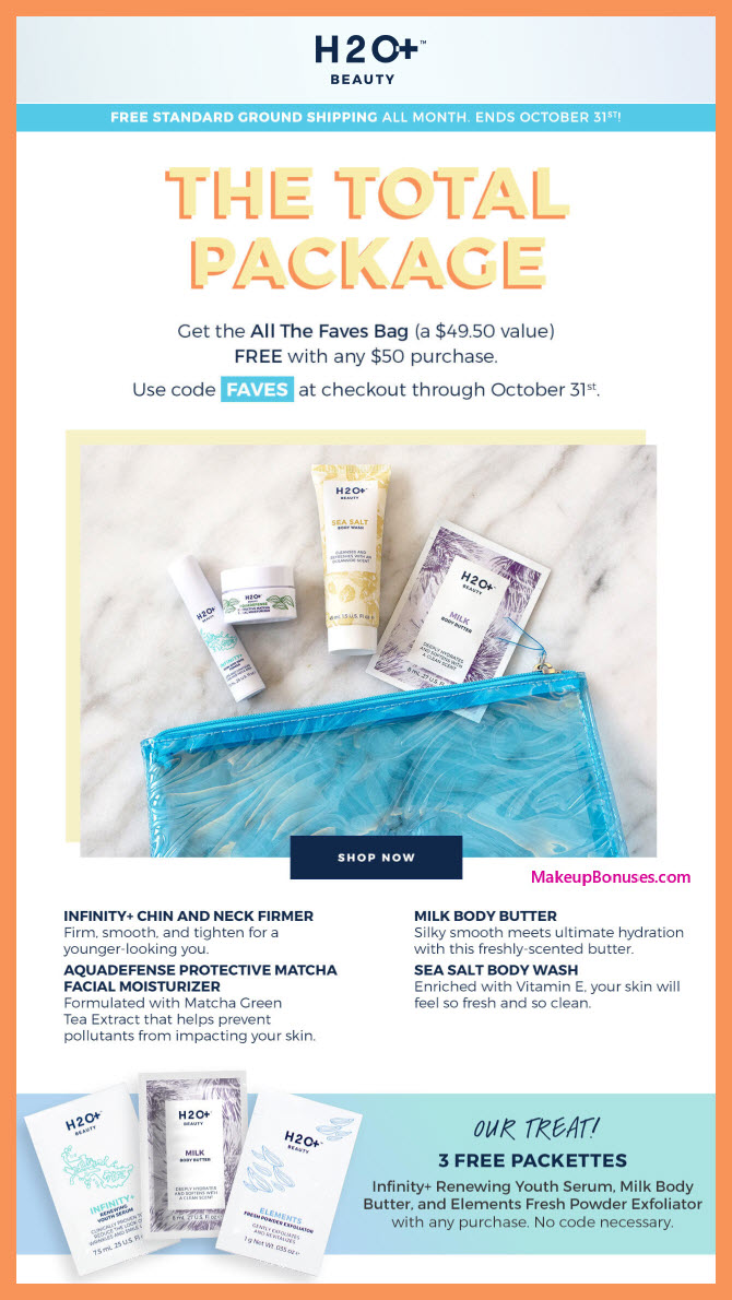 Receive a free 5-pc gift with $50 H2O+ Beauty purchase #h2oplususa