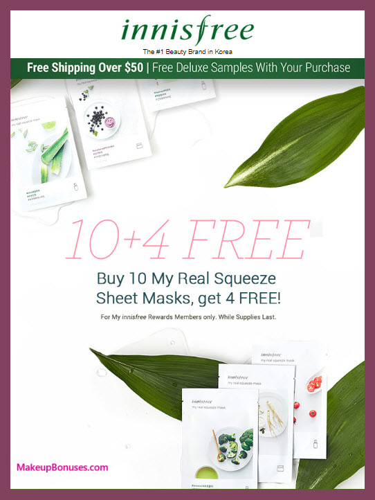 Receive a free 4-pc gift with 10 My Real Squeeze Sheet Masks purchase #