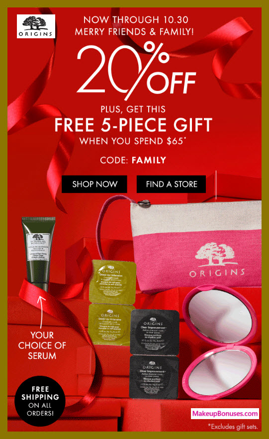 Receive a free 5-pc gift with $65 Origins purchase #origins