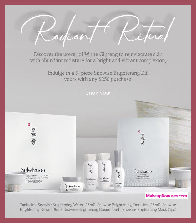 Receive a free 5-pc gift with $250 Sulwhasoo purchase #sulwhasooUS