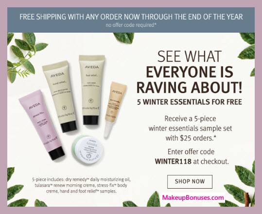 Receive a free 5-pc gift with $25 Aveda purchase #aveda