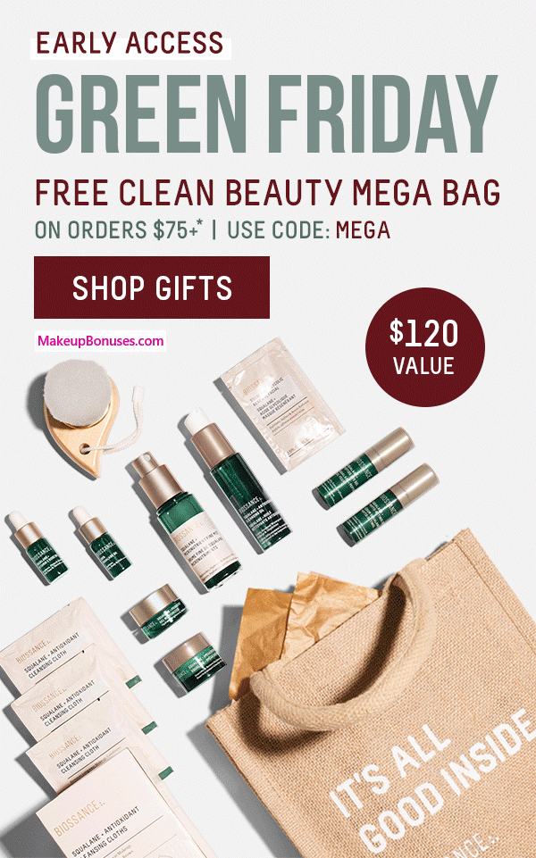 Receive a free 11-pc gift with $75 Biossance purchase #biossance